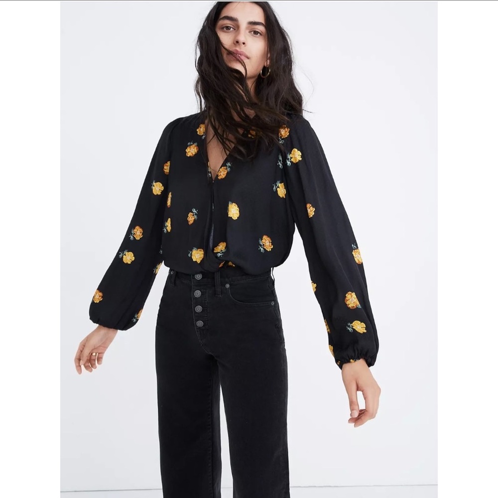 Madewell Bubble-Sleeve Wrap Top Floating Florets